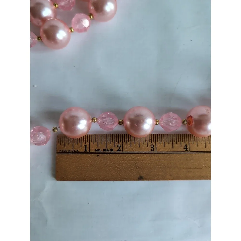Vtg Christmas Tree Garland Pink Pearl Crystal Bead Strand Silvestri